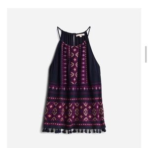 COPY - Skies Are Blue Nutria Embroidery Detail Navy Blue Top Size L